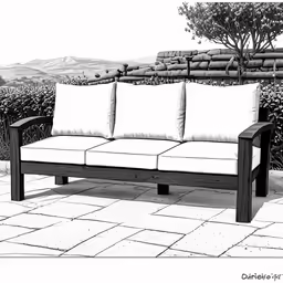 an outdoor furniture set with black and white background