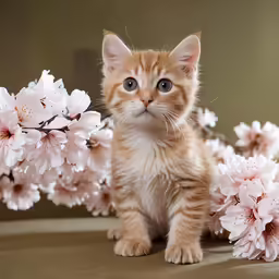 there is a little kitten that is standing next to flowers