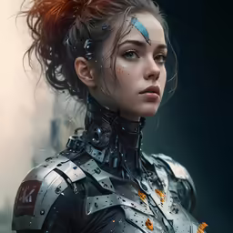 a young woman in cyber suit looking away