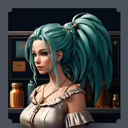 a woman with long blue hair is wearing jewelry
