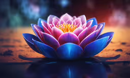 the blue flower sits in the water with it
