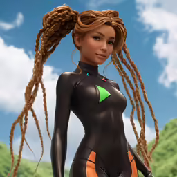 the animation character has her long hair in a sci - file