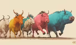a long horned animal herding in the desert