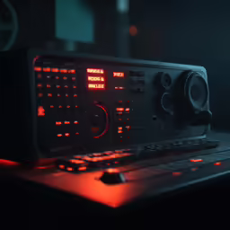 a radio set with speakers on top of it
