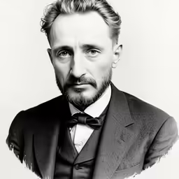 an old black and white photograph of a man with a suit on