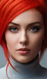 a beautiful woman with red hair and bright blue eyes