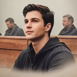 the young man is sitting in front of his friends