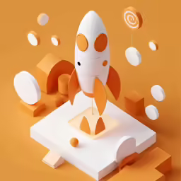 a rocket sitting on top of a box surrounded by bubbles