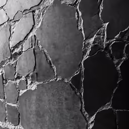 an old wall with black paint and cracked crackes