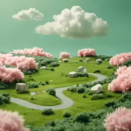 a grassy field with lots of animals on it
