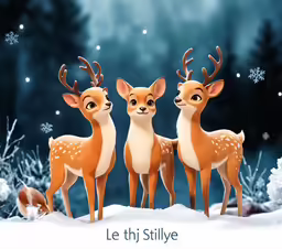 three little deer standing next to each other