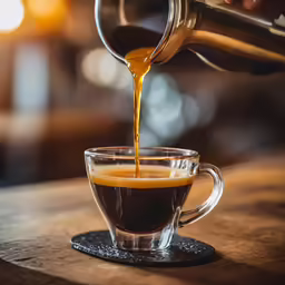 a cup of coffee being poured into it