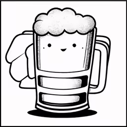a beer with a smiley face in a black and white frame
