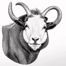 a cow with large horns has large curved ears