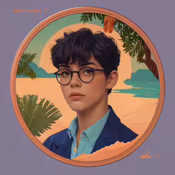 there is a person with glasses in the portrait,a portrait picture of a man with glasses and black hair