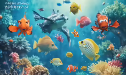 many colorful fish swimming and floating around the ocean