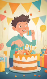 a kid in blue is about to eat cake