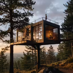 a man standing on a top of a tree house