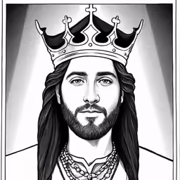 a man with long hair wearing a crown