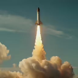 a rocket is flying up into the air