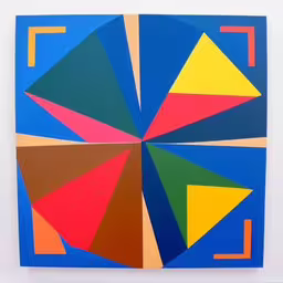 an abstract piece of art with squares and lines,abstractal image of colored shapes in various colors,abstract painting titled color study - large squares and triangles,a blue poster that has several different types of shapes on it,a blue painting with orange and green shapes