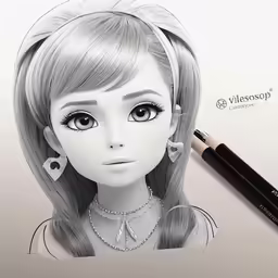 a drawing of a girl wearing jewelry with a pencil in her hand