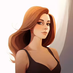 a beautiful young woman in a black shirt,a girl with red hair is looking at the camera