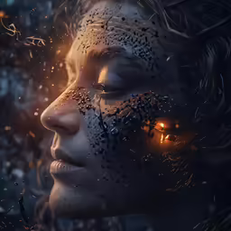 a woman with the face and her hands splayed on