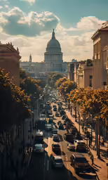 many cars are traveling down a wide city street