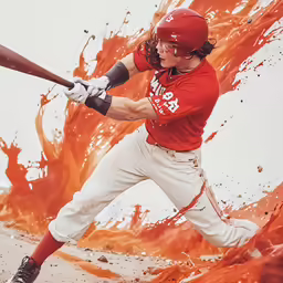 a baseball player hits the ball with his bat