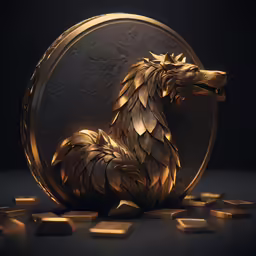gold and black artwork depicting a dragon in a ring