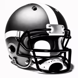 an old football helmet with white and gray stripes
