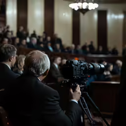 a cameraman filming a meeting at a state house