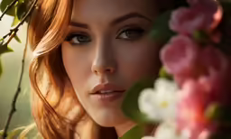a beautiful woman with flowers around her neck