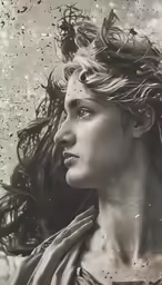 a black and white photo of a woman with long hair