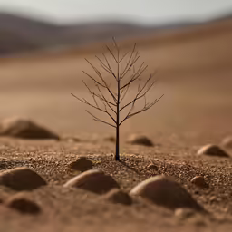 a small tree is on top of a patch of rocks