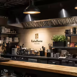 an industrial kitchen with lots of pots and pans