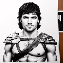 a portrait is being drawn of a young man in armor