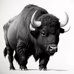 a black and white photo of a bison