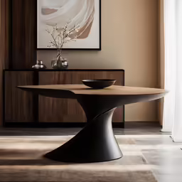 modern oval dining table made with a black marble effect
