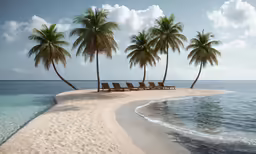 the chairs are under the palm trees on the beach