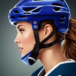 the female is wearing a blue helmet while looking off into the distance,a young woman with a blue helmet is looking into the distance