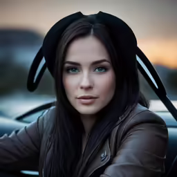 a beautiful woman with a black bunny ear