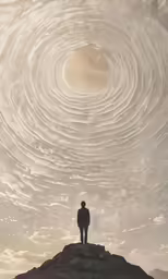 an artistic photograph of a man standing on a hill