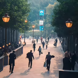 many people walk and stand around in the park