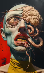 a human head with an artificial face and eyes