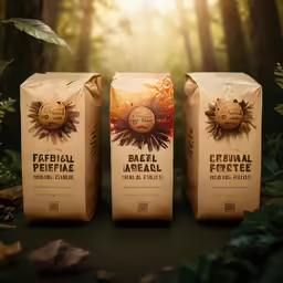two bags of coffee sitting on a table