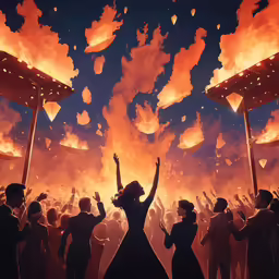 woman standing at entrance to a large group of people in a circus