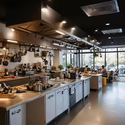 a commercial kitchen that is full of pots and pans