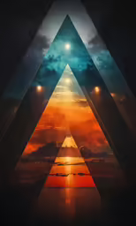 a triangle with multiple lines surrounding it and sky